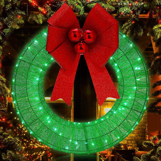 19.3 Inch Lighted Christmas Wreath Battery Operated Christmas Decorations Green Outdoor Led Wreath with Lights Party Decor for Indoor Outdoor Front Door Window Wall Decor(1 Pc)