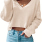 Women Long Sleeve Tops Waffle Knit Shirts Fashion Cropped Top Casual V Neck T Shirts