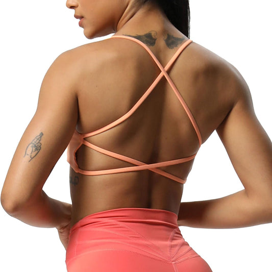 Women'S Workout Sports Bras Fitness Backless Padded Ivy Low Impact Bra Yoga Crop Tank Top