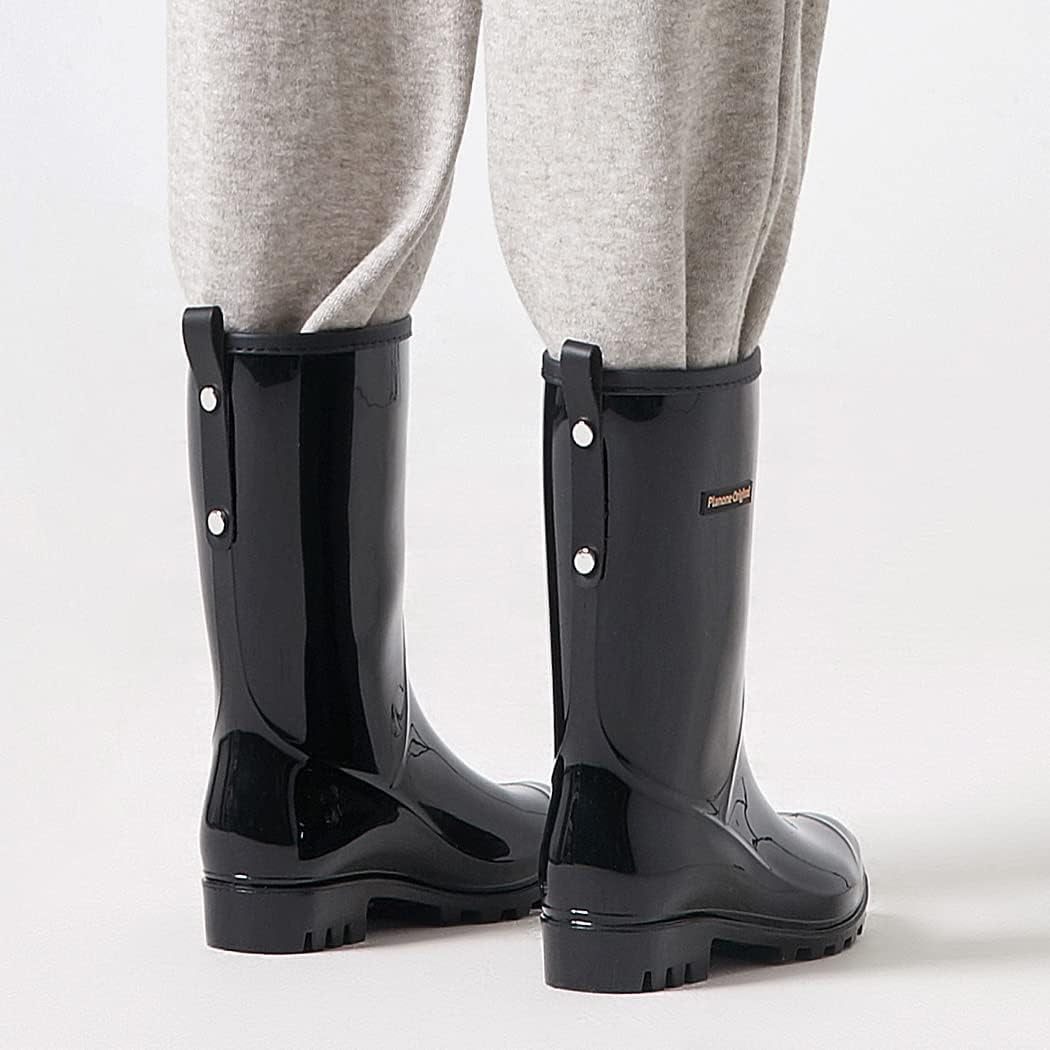 Mid Calf Rain Boots for Women Waterproof Garden Shoes Anti-Slipping Rainboots for Ladies Comfortable Insoles Stylish Light Rain Shoes Outdoor Work Shoes